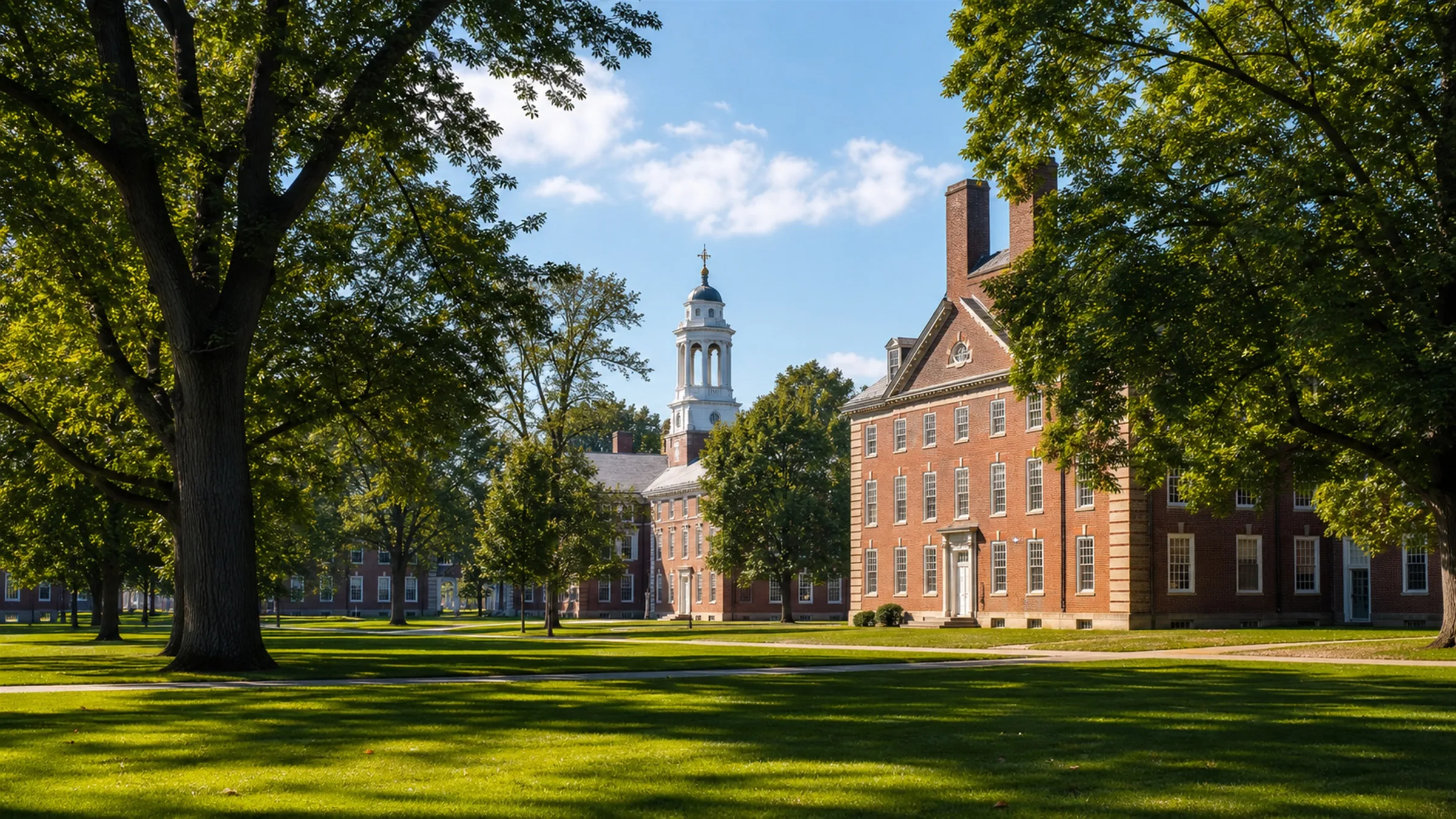 Representative New England campus scene, AI-generated illustration, not an official or documentary campus photograph: Deerfield Academy
