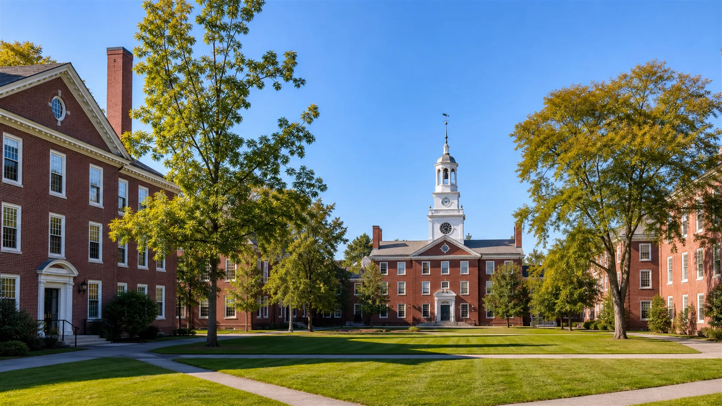 Representative New England campus scene, AI-generated illustration, not an official or documentary campus photograph: Phillips Exeter Academy